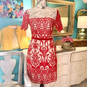 Foxiedox Red and Cream BodyCon Dress With Lace